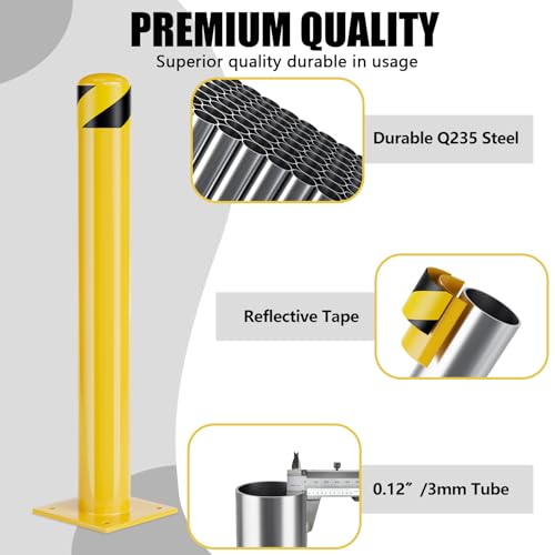 Safety Bollard Post, 36 Inch Height Steel Bollards, 4.5 Inch Diameter Parking Bollard, Yellow Powder Coated Safety Parking Barrier Post, for Traffic Sensitive Areas (36inch 2Pack)
