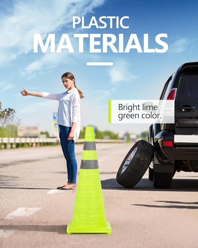 BATTIFE 4 Pack 28 Inch Collapsible Traffic Cones, Lime Green Safety Cones - color: Lime Green, size: 28inch