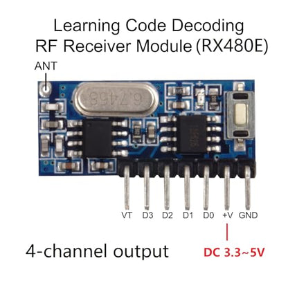 QIACHIP RX480E 433MHz RF Transmitter Receiver Module, 4CH EV1527 Kit - style: Transmitter and Receiver kit