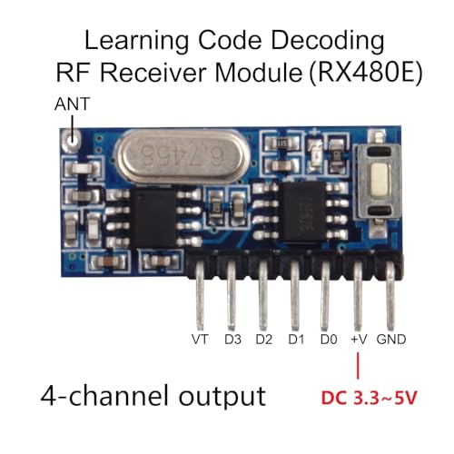 QIACHIP 433MHz Wireless Remote Control Switch Mini Receiver Built-in Learning Code 1527 Decoding 4 Channel Output with 656 FT Long-Distance 4-Button Transmitter White - style: 4-button remote + receiving module