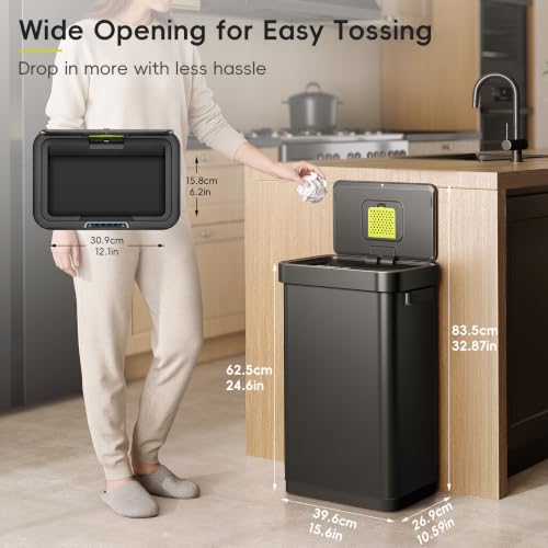 EKO Deluxe Mirage-T 50 Liter / 13.2 Gallon Touchless Rectangular Motion Sensor Trash Can or Recycling Bin, Matte Black Stainless Steel Finish - size: Deluxe Mirage-T 50 liter - Matte Black