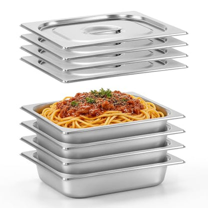Dyna-Living Hotel Pans with Lids 4 Pack 1/2 Half Size Steam Table Pans - color: With Lids, size: 2.5 Inch Deep