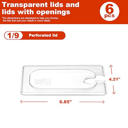 6-Pack Clear Polycarbonate Handled & Notched Lids for 1/9 Size NSF Food Pans - color: 1/9 Size, size: Handled & Notched Lids
