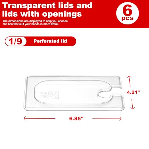 6-Pack Clear Polycarbonate Handled & Notched Lids for 1/9 Size NSF Food Pans - color: 1/9 Size, size: Handled & Notched Lids
