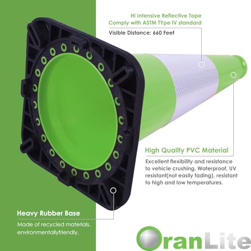 6 Pack 18" Inch Green PVC Traffic Cones with Heavy-Duty Base, High-Visibility All-Weather Safety Cones for Road Construction, Parking Lot, and Garage Use (6, Green, 18" Medium) - color: Green, size: 18" Medium