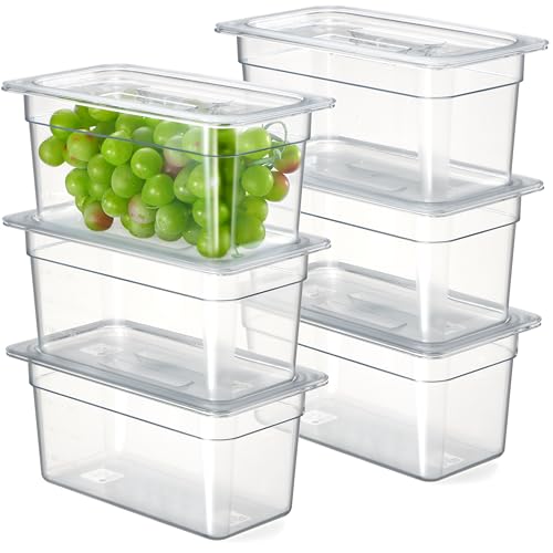 CURTA 6-Pack 1/3 Size 6" Deep NSF Polycarbonate Food Pans with Handled Lids & Drain Trays | Dishwasher & Freezer Safe Clear Container for Prep Tables, Buffet, Salad Bar, Commercial & Home Kitchen - color: 1/3 Size, size: 6" Deep Pan with Lid