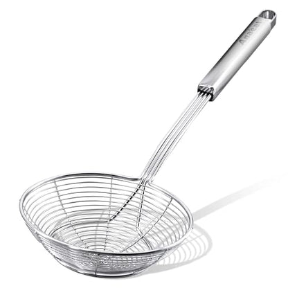 Anaeat Stainless Steel Spider Strainer Skimmer - Solid Kitchen Strainer Ladle with Long Handle for Cooking and Frying, Reinforced Double Coil Slotted Spoons for Pasta, Noodle, Spaghetti (7 Inch) - color: 7" Double Coil Skimmer