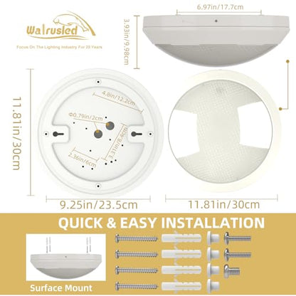 12 Inch Round LED Parking Garage Canopy Vapor Tight Emergency Ceiling Light, Battery Backup IP65 30W 3750LM 100-277V Waterproof Outdoor Lights, 5000K 0-10V Dimmable Flush Mount Light Fixture, ETL