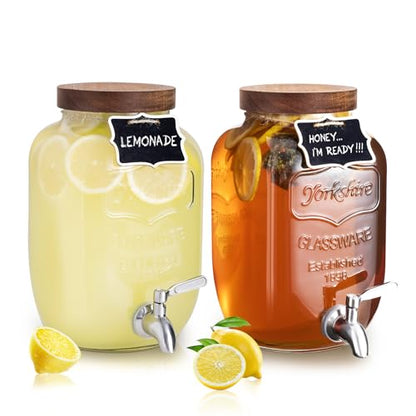 Mustry 1 Gallon Glass Drink Dispenser for Parties, Leak-Proof Spigot, 2 Pcs - size: Double