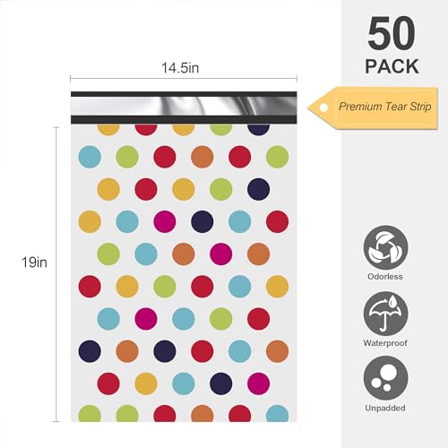 JinRuiKJ Thank You Poly Mailers 14.5x19 50 Pack, Polka Dots Design - color: Colorful Polka Dots, size: 14.5x19'' - 50 Pack