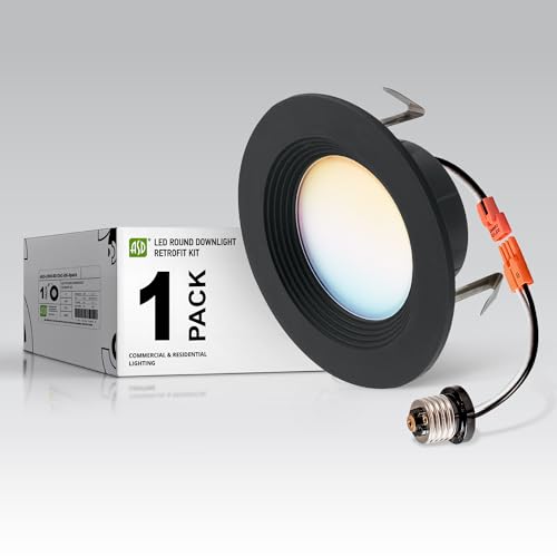 ASD Black 4 Inch Retrofit LED Recessed Light - 9W 2700K-5000K 700LM Retrofit LED Recessed Lighting 4 Inch, Dimmable Black Recessed Lights, Wet Rated Baffle Trim Can Lights, UL - color: Black Baffle, size: 1 Pack