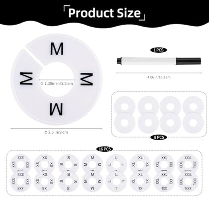 25 PCS Clothing Rack Size Dividers, Round White Plastic Size Markers, Pre-Labeled (XXS-XXXL) & Blank Dividers with Erasable Pen Closet Dividers for Hanging Clothes, Retail Store, Wardrobe Organizer