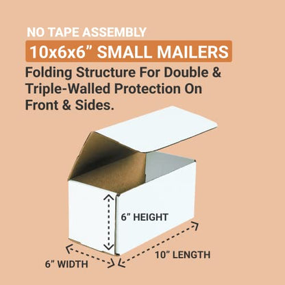 BOX USA Shipping Boxes Small 10"L x 6"W x 6"H 50-Pack - Heavy Duty Corrugated Cardboard Box for Moving, Mailing, Packing, Packaging and Storage - size: 10x6x6