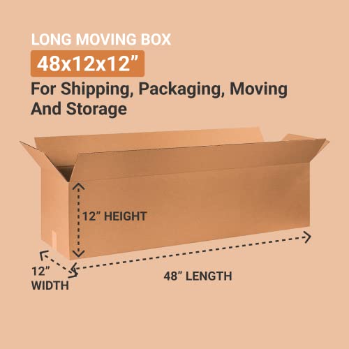 BOX USA 481212 Long Corrugated Cardboard Box 48" L x 12" W x 12" H, Kraft, For Shipping, Packing and Moving (Pack of 10)