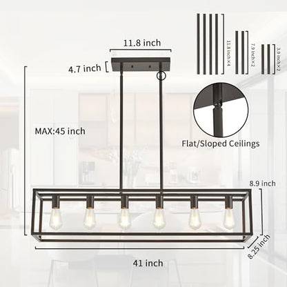 Dining Room Light Fixture, Kitchen Fixture Lights Pendant Lights Kitchen Island Oil Rubbed Bronze 6-Light Industrial Pendant Lighting for Kitchen Island - color: Oil-Rubbed Bronze, size: 6 Lights