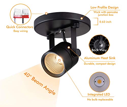 CLOUDY BAY LED Flush Mount Ceiling Spot Light,CRI90+ 8W 600lm 3000K Warm White Dimmable,Adjustable Tilt Angle Ceiling Light Fixture,Black - color: Black | 3000K