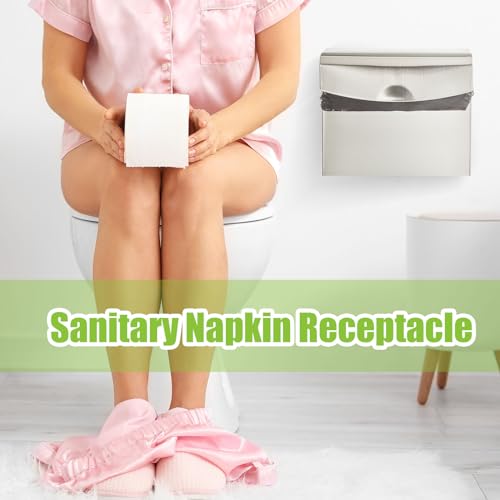 Tioncy 1 Pack Sanitary Napkin Disposal Receptacle with Feminine Hygiene Disposal Bag Stainless Steel Tampon Bin Trash Can Wall Mounted Waste Tampon Holder Feminine Hygiene Container (Silver) - color: Silver