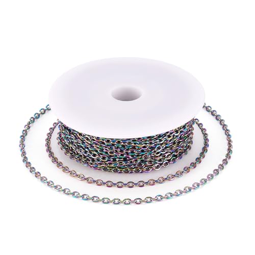 Craftdady 32.8 Feet Stainless Steel Cable Chain Link Multi-Color Unwelded Oval Cross Chain 2.5x2.5mm with Spool for Jewelry Pendant Necklace Bracelet Making - color: Multi-Colors, 10 Meters, 2.5x2.5mm