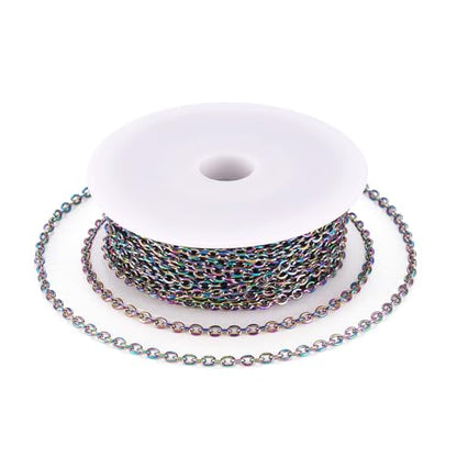 Craftdady 32.8 Feet Stainless Steel Cable Chain Link Multi-Color Unwelded Oval Cross Chain 2.5x2.5mm with Spool for Jewelry Pendant Necklace Bracelet Making - color: Multi-Colors, 10 Meters, 2.5x2.5mm