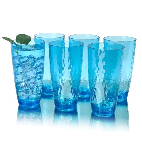 26-Ounce Plastic Tumblers (Set of 6), Reusable Plastic Mugs, BPA-Free Acrylic to Drink Mugs, Shatter Resistant, Textured Interior, Dishwasher Safe (Blue, 26 Ounce) - color: Blue, size: 26 Ounce