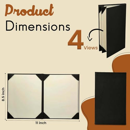 Prestine Menu Covers Made of Premium Faux Leather (10-Pack) - 8.5" x 11" - 4 Views - Black - Restaurant Menu - Wine List - Bar Menu - size: 8.5”x11” - 4 Views
