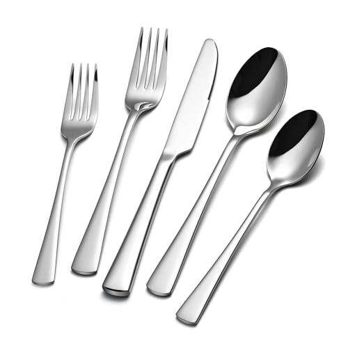 KINGSTONE 18/10 Stainless Steel Flatware, 20-Piece Forged Silverware Set for 4, Mirror Polished Cutlery Set Dishwaher Safe for Home, Restaurant, Wedding, Party - color: Silver, size: 20-Piece