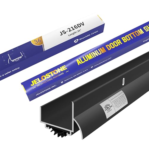 36" U-Shaped Aluminum Door Bottom Shoes with Drip Cap(Matte Black) - Fire Rated - 1-3/4"W x 1-5/16"H - Weather Stripping Seal for Exterior Doors, Vinyl Insert, JS-216DV - color: Matte Black, size: 1-3/4"W x 1-5/16"H x 36"L