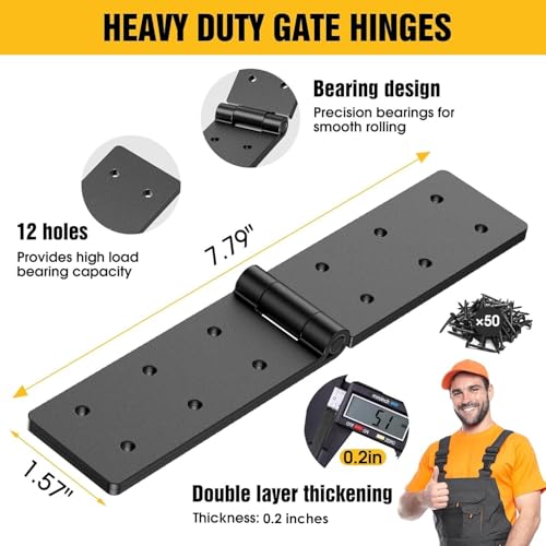 Fence Gate Hinge Heavy Duty 4Pack,270 Degree Barn Door Hardware Kit for Gates,Double Layer Design,Adjustable Outdoor Black Folding & Butt Iron Hinge for Wood Doors/Farm/Backyard