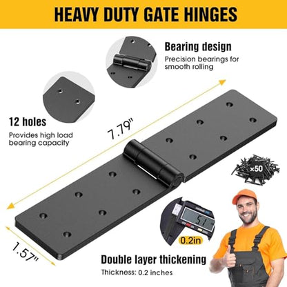 Fence Gate Hinge Heavy Duty 4Pack,270 Degree Barn Door Hardware Kit for Gates,Double Layer Design,Adjustable Outdoor Black Folding & Butt Iron Hinge for Wood Doors/Farm/Backyard