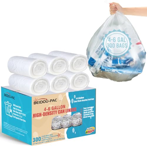 BEIDOU-PAC 4-6 Gallon Trash Bags, 300 Count Bulk, Clear Plastic Recycling Bags, Multi-purpose Garbage Bags for Business Home Bathroom Kitchen Commercial and Industrial - style: 4-6 Gallon |300 Count