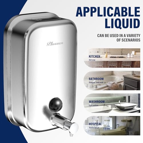 Commercial Soap Dispenser Wall Mount 304 Stainless Steel, Manual Liquid Hand Soap Dispenser for Bathroom Restroom Restaurant Hotel Office, Anti-Leak Pump - size: 500ml(17oz)