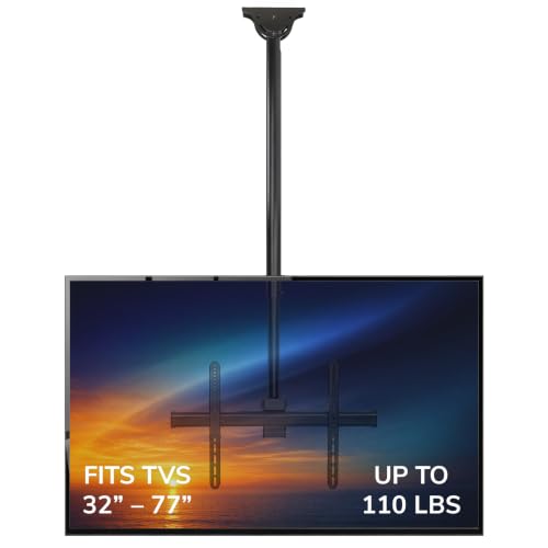 Mount-It! Ceiling TV Mount for 32-75 Inch TVs, Telescoping Pole 41.7-61.7 in, Tilt Swivel 360, VESA 600x400, 110 lb Capacity, Alloy Steel (MI-509L), Black - color: Black, size: 5 Feet