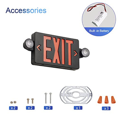 GZRUIYANG Black Housing Exit Sign With Emergency Lights Red, LED Exit Light With Battery Backup, UL 924 Certified, AC 120/277V, Commercial Lights Combo for Business - 4 Pack - color: Black Housing Red Letter, size: 4 Pack