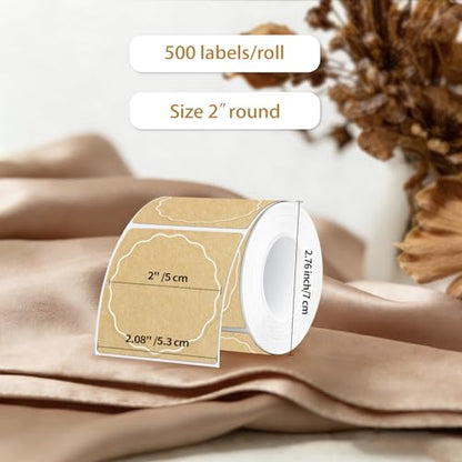 2 Inch Round Thermal Labels, Kraft Flower Thermal Sticker Labels for Small Business, Logo Design, Baking, 500 Sheets/1 Roll - color: Kraft, size: 2 inch
