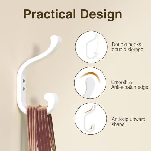 Coat Hooks Wall Mount,Heavy Duty Wall Hooks for Backpack,Towel,White 6 Pack - color: White, size: 6 Pack