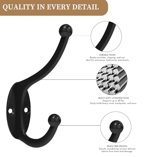 CBWLWJ 16 Pack Coat wall Hooks for Hanging, Durable Coat Hook Wall Mount, with Easy Installation Metal Closet Hooks, Living Rooms, Entrances, Bathrooms, Bedrooms(Black) - color: Black