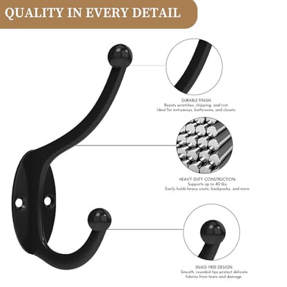 CBWLWJ 16 Pack Coat wall Hooks for Hanging, Durable Coat Hook Wall Mount, with Easy Installation Metal Closet Hooks, Living Rooms, Entrances, Bathrooms, Bedrooms(Black) - color: Black
