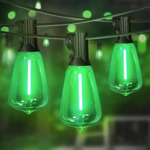 LAMPHOME 26Ft ST38 Outdoor String Lights, Green St Patrick's Day Patio Lights with 12+1 ST38 Edison Bulbs, LED Shatterproof String Lights for Outside Bistro Christmas Patio Party Decorations - color: Green, size: 26FT