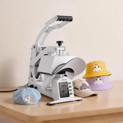 VEVOR Hat Heat Press Machine, 8.5 x 4 in Large Heating Plate, with Caps Stretcher, Precise Temperature & Time Control, Heat Press for Hats and Caps, for HTV Iron On and Sublimation Projects, White - color: White