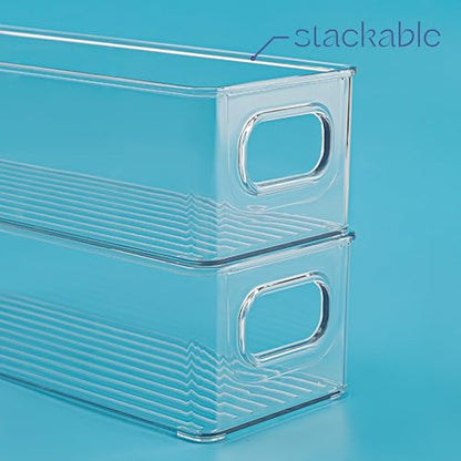 Plastic Food Storage Clear Container 2 Pack Bin with Handles for Organizing Kitchen, Pantry, Refrigerator, Freezer, Pantry, Cabinet, Closet, Bathroom. Stackable 10”x4”x3” - size: 10x4x3