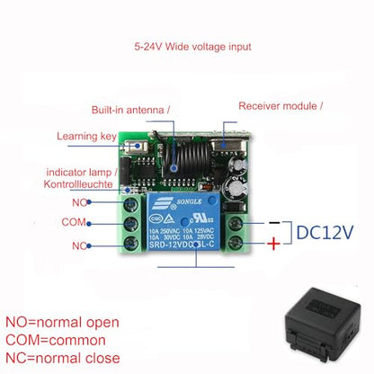 12V 24V 1 Channel 5V Wireless Remote Control Relay Switch Access Control Remote Control Magnetic Lock Electric Plug Lock Electric Control Door Receiver (Momentary Mode)