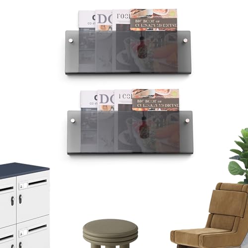 2 Pcs Acrylic Magazine Rack, 17" Black Record Holder, Hanging Bookshelf Literature Storage Rack for Waiting Room, Office, Home Display - size: Black 17 Inch