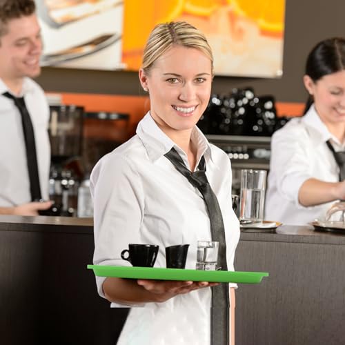 Fast Food Tray,12 Pack Plastic Serving Tray, Restaurant & Cafeteria Tray for Kitchen, Coffee Table, Party, Durable Non-Slip Black Food Trays, Reusable & Stackable,13.8x10.5 Inch (Green)