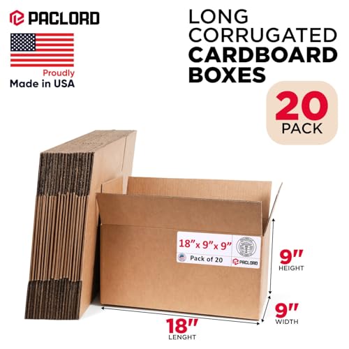 Long Cardboard Boxes 18"L x 9"W x 9"H (Pack of 20) - USA-Made Packing Boxes for Moving, Shipping, or Storage - USPS, UPS, FedEx Approved - Professional Packing Supplies for Moving - color: Pack of 20, size: Long 18x9x9"