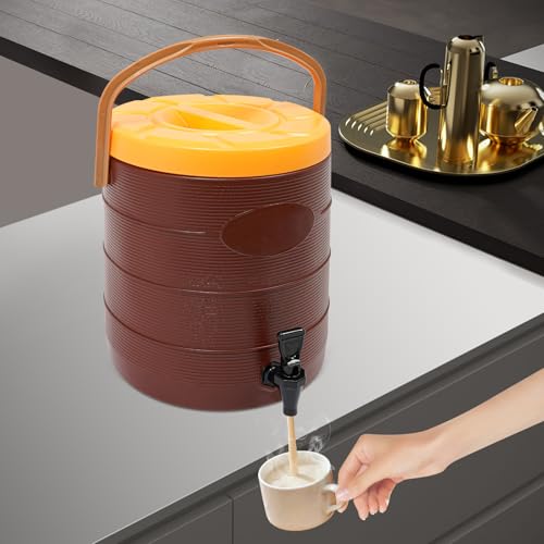 Insulated Beverage Dispenser - 6.6 Gal Stainless Steel Hot and Cold Drink Dispenser with Spigot & Handle, Commercial Thermal Container for Water Coffee Drink Catering Restaurant (Brown) - color: Brown