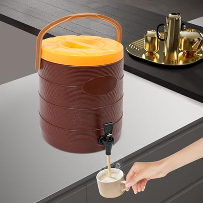 Insulated Beverage Dispenser - 6.6 Gal Stainless Steel Hot and Cold Drink Dispenser with Spigot & Handle, Commercial Thermal Container for Water Coffee Drink Catering Restaurant (Brown) - color: Brown