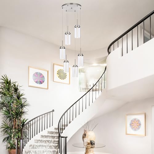 MELUCEE 6-Light Modern LED Pendant Light Fixtures with 3000K-6000K - color: Brushed Nickel, size: 6-Light-Round