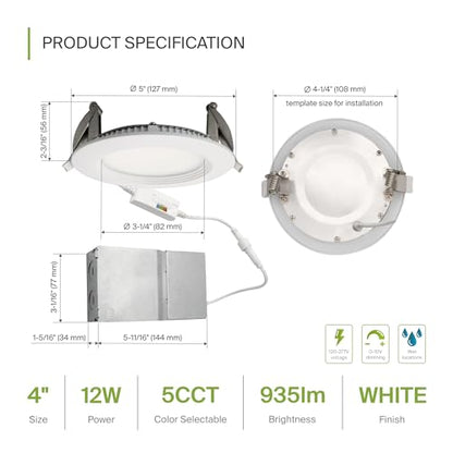 ASD LED Recessed Lighting 4 Inch, Round Commercial Downlight, Mini Panel with Baffle Trim, 4" 12W 120-277V CCT Selectable 2700/3000/3500/4000/5000K, Dimmable Ceiling Light Fixture, White, ETL, 6 Pack - color: 6 Pack, size: 4 Inch White