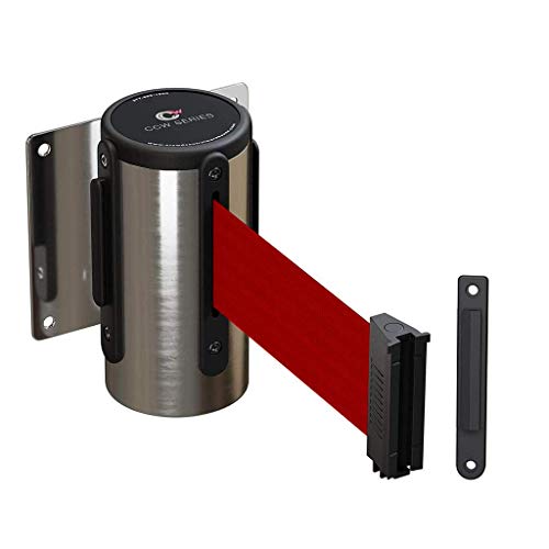CCW 11 Ft Wall Mount Retractable Belt Barrier, Red, Stainless Steel Case - color: Red