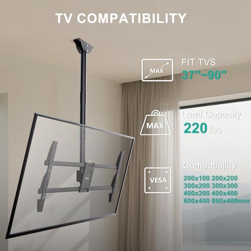 WALI Heavy Duty Ceiling TV Mount for 37-90 inch Large TVs, up to 220 lbs - color: Black (800x400mm), size: 2.5 feet